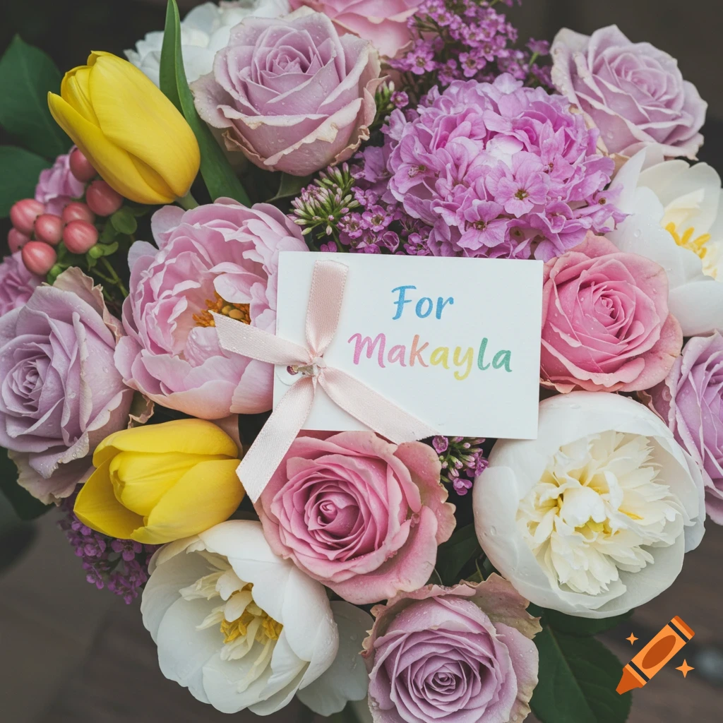 Bouquet of flowers with a note for Makayla