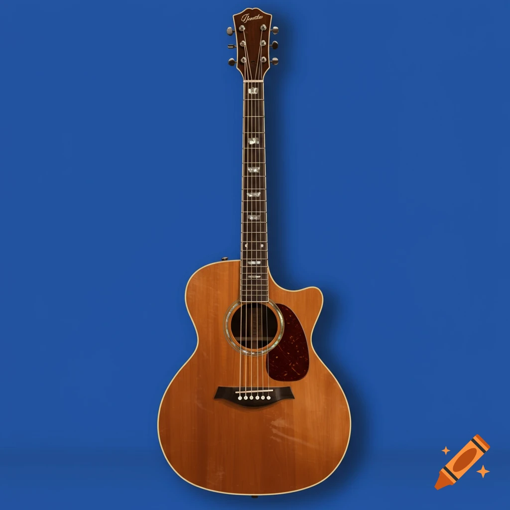 Auditorium guitar against a blue background