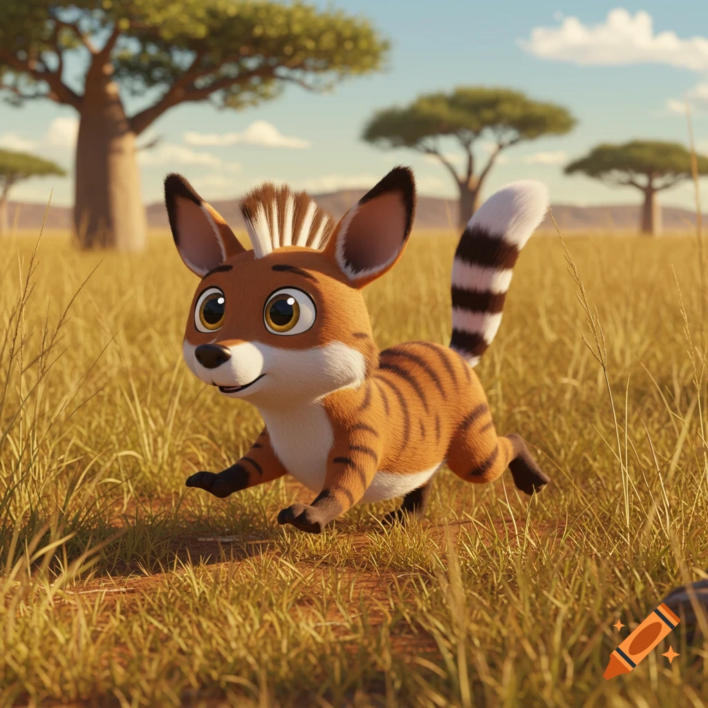 Xerus in a savannah, 3D Pixar style