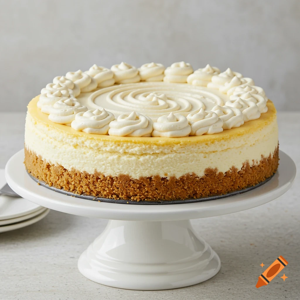 Classic cheesecake with ornate piping