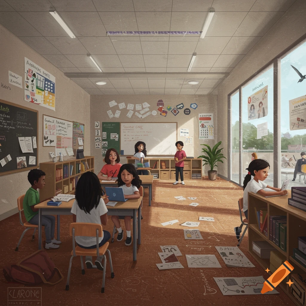 Children and adults collaborating in a hands-on learning environment