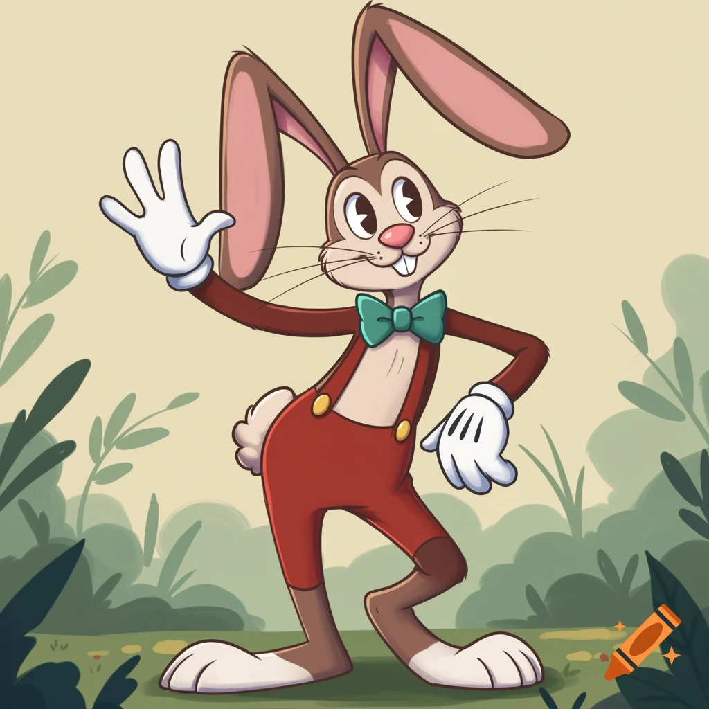 Cartoon rabbit with white gloves