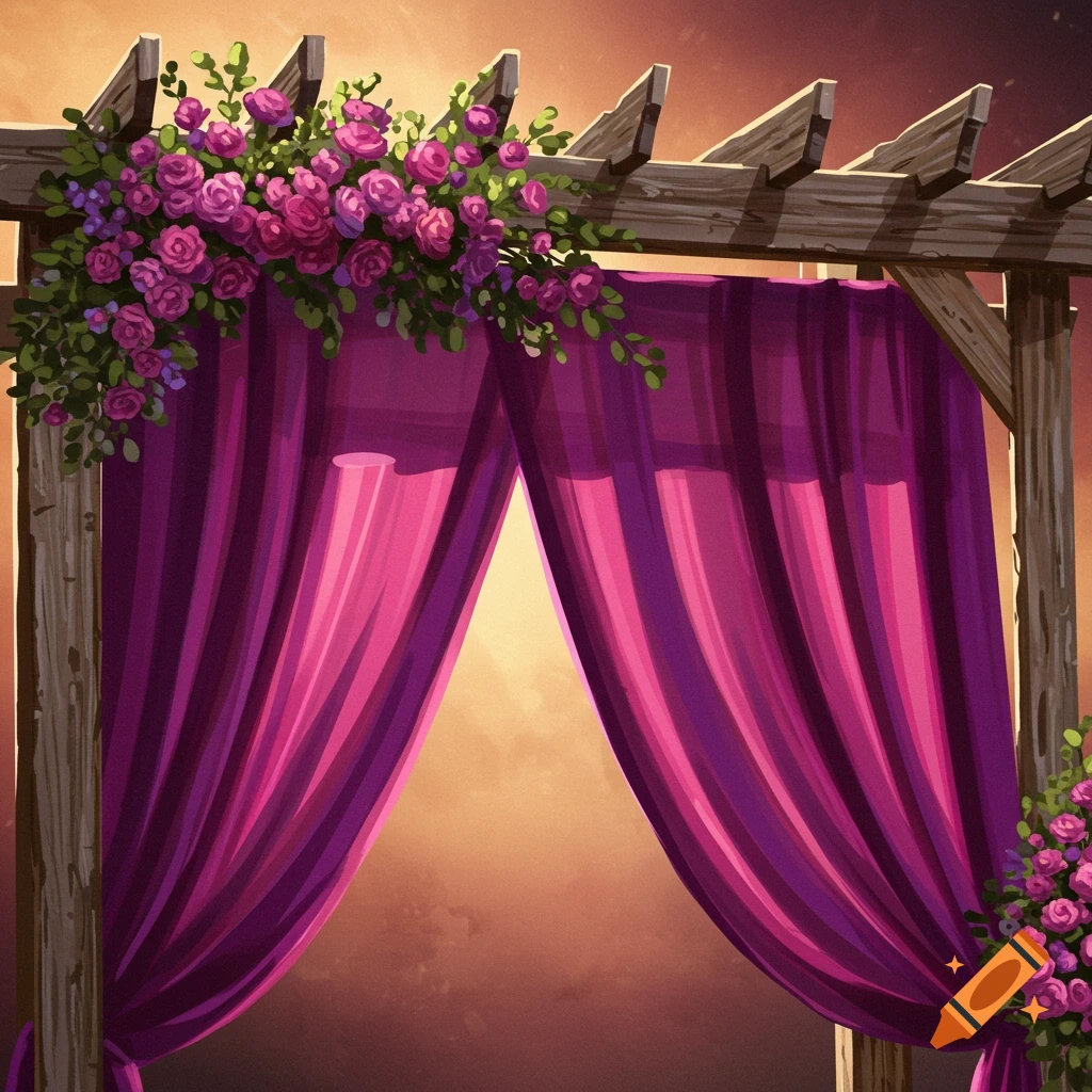 Wedding arch with purple drapes
