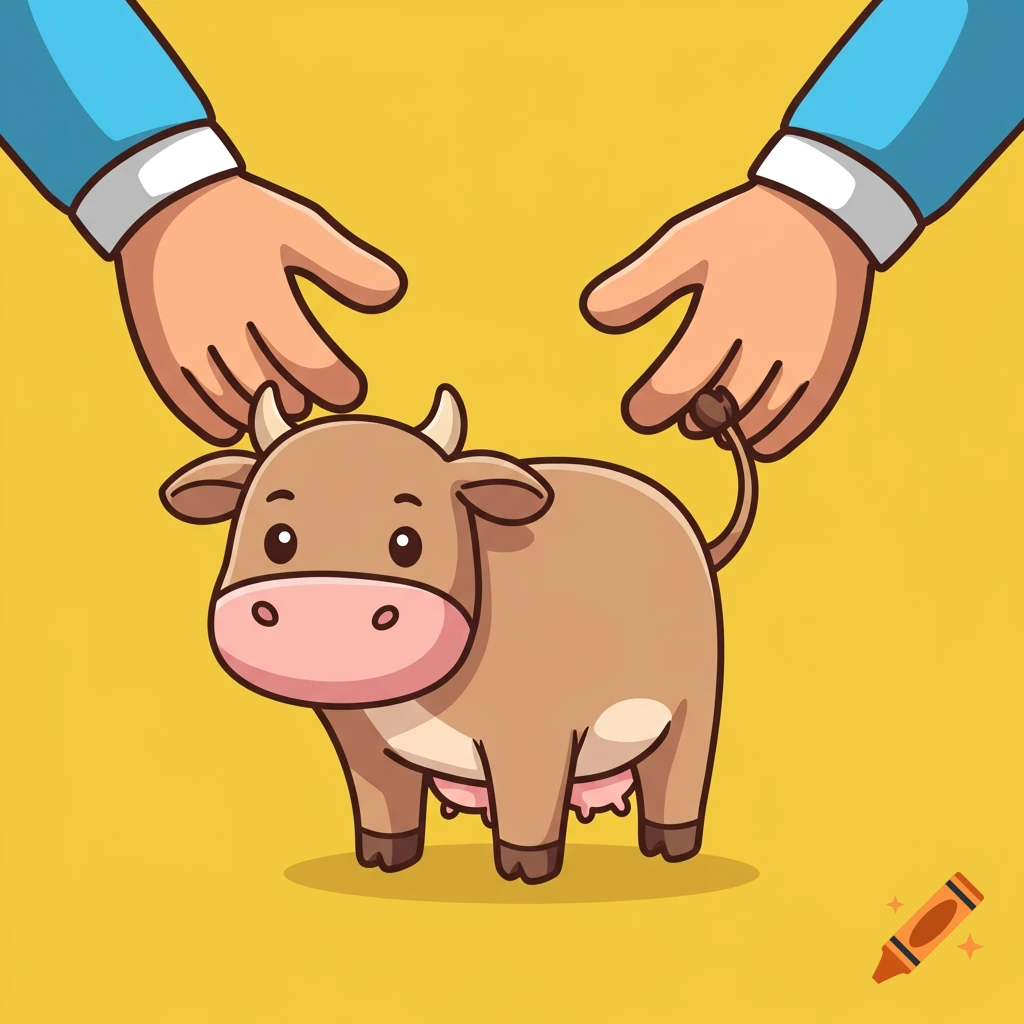 Clipart of a person leading a cow