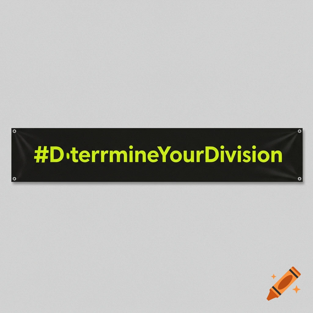 lime yellow text banner saying '#determineyourdivision'