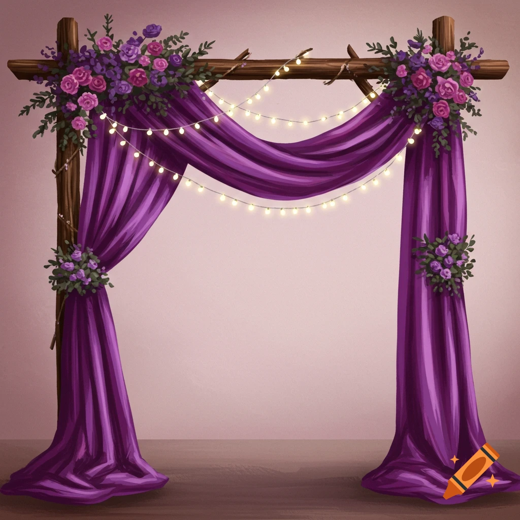 Wedding arch with purple drapes