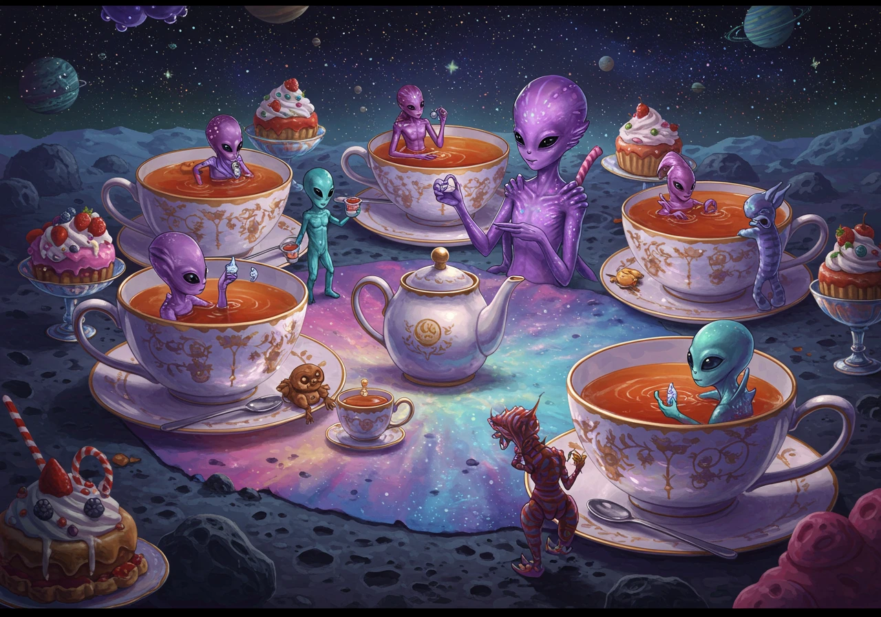 Galactic tea party with giant teacups