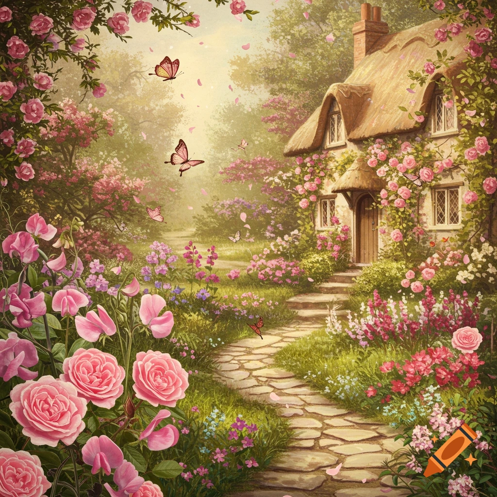 Pink flowery vintage garden fairytale