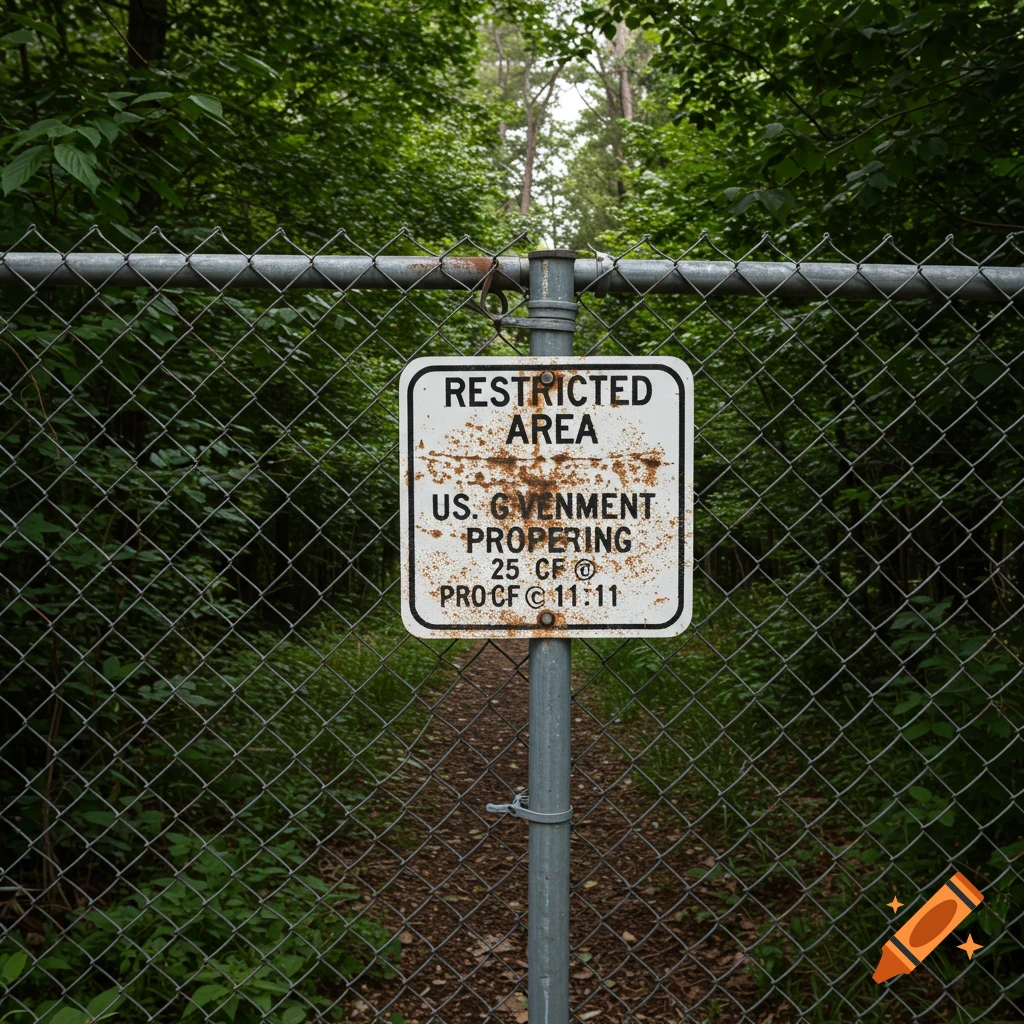Chain link fence with restricted area sign