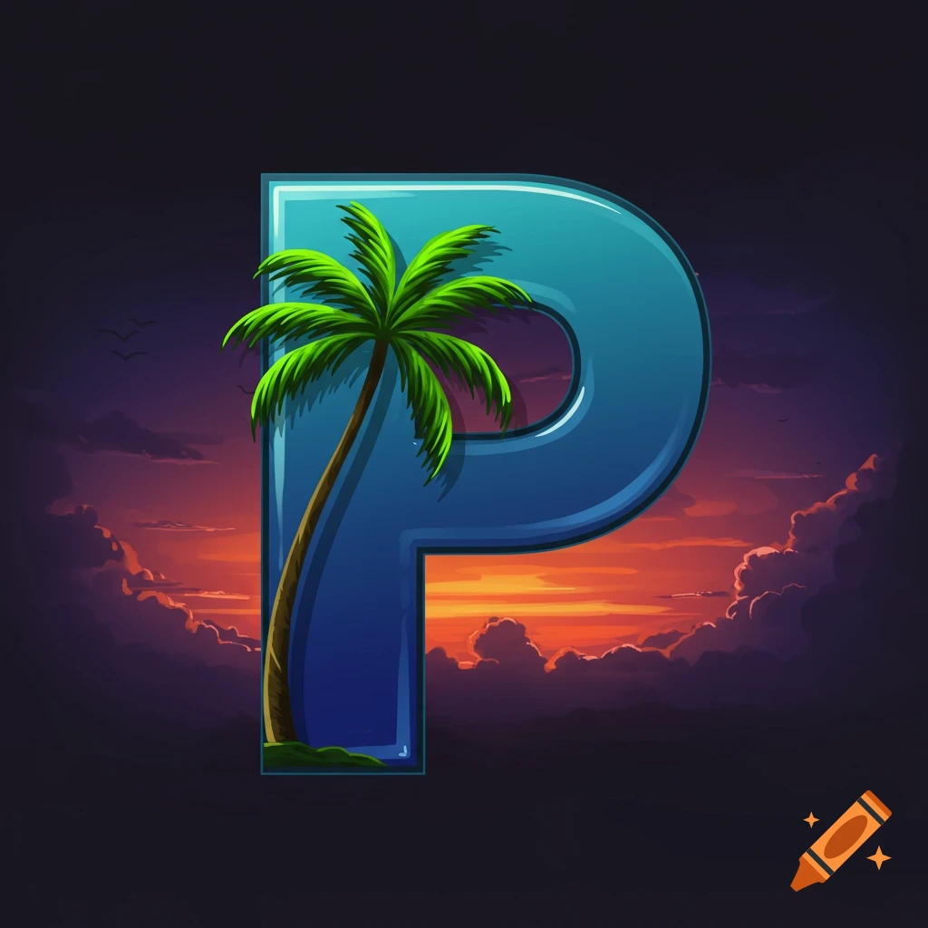 Letter P with a palm tree