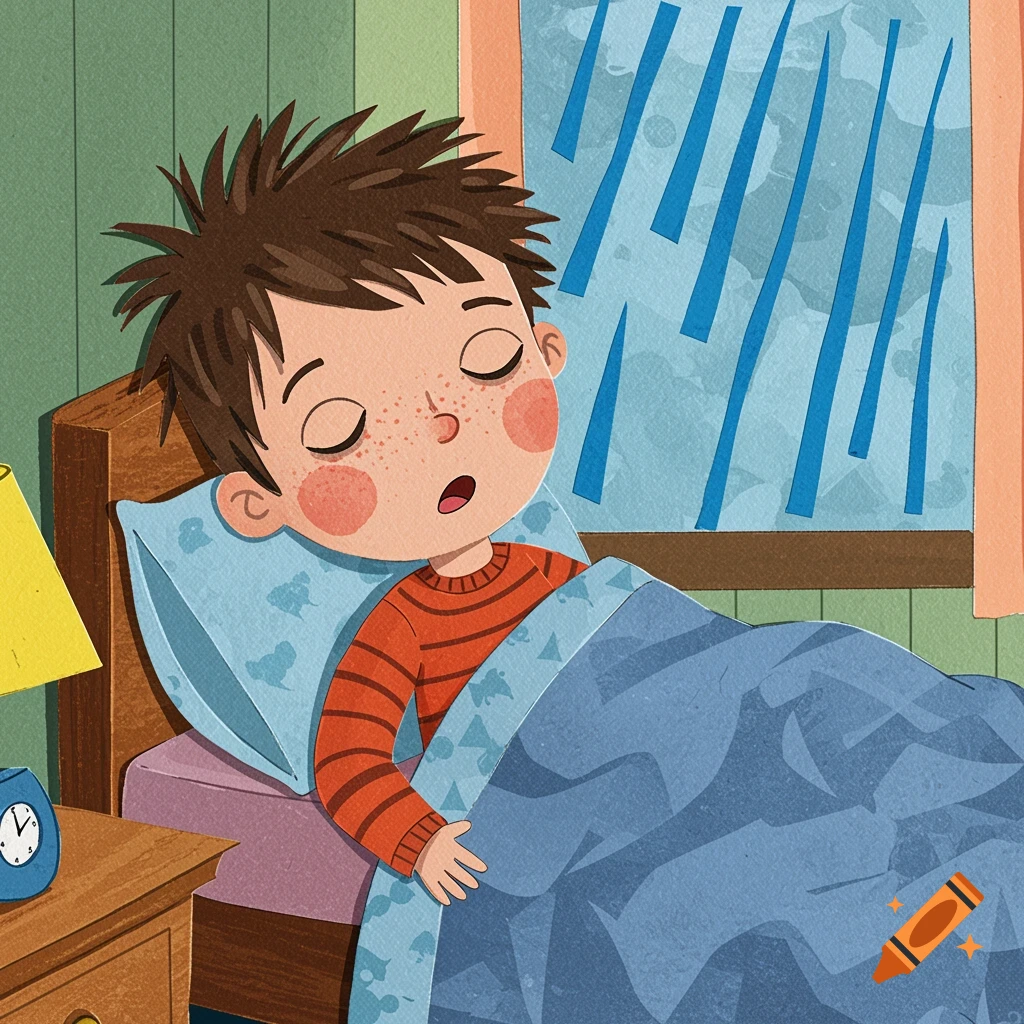 Collage illustration of a boy waking up