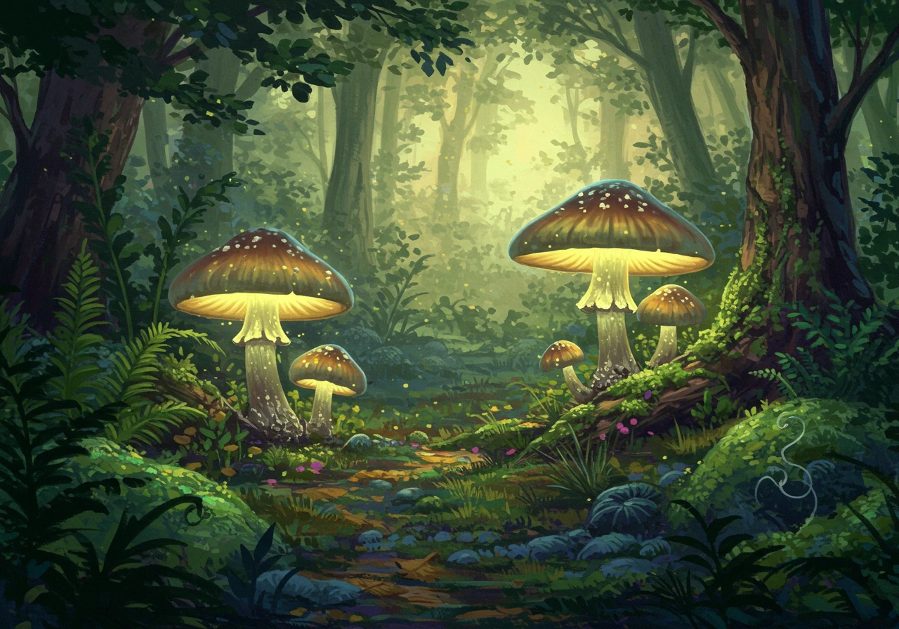 Enchanted mushrooms in a forest
