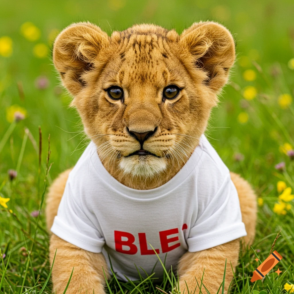 Cute cartoon lion wearing a BLE shirt
