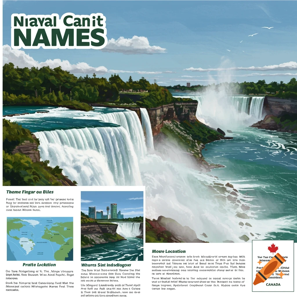 Niagara Falls brochure design with bubble letters and drawing
