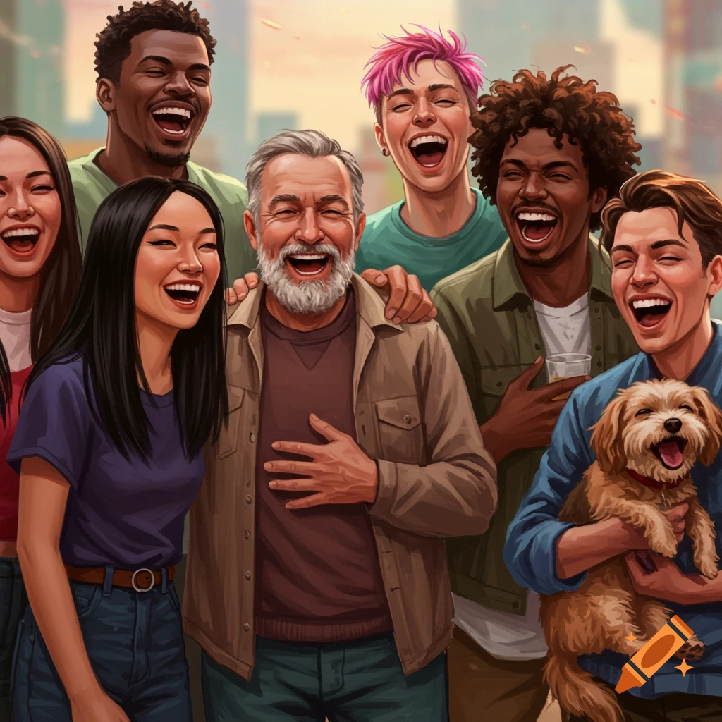 diverse group of friends laughing together
