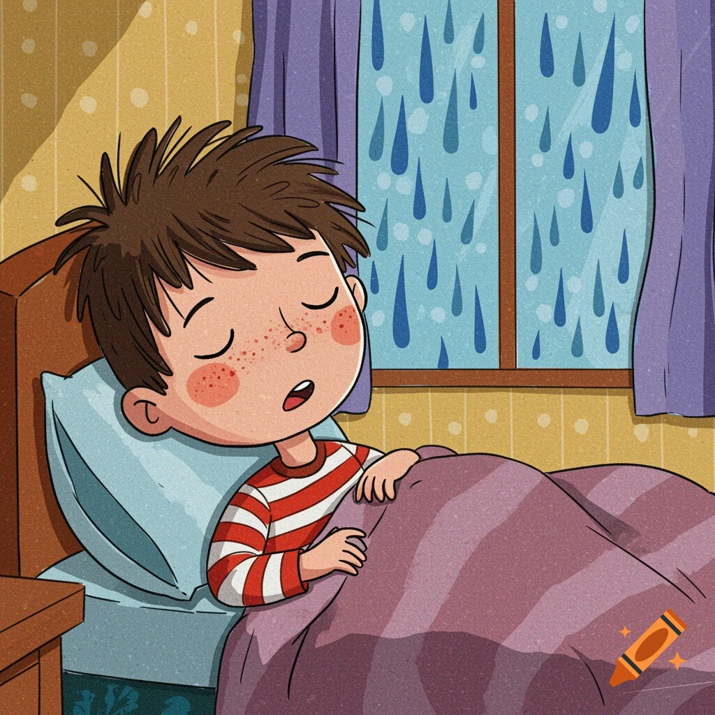 Collage illustration of a boy waking up