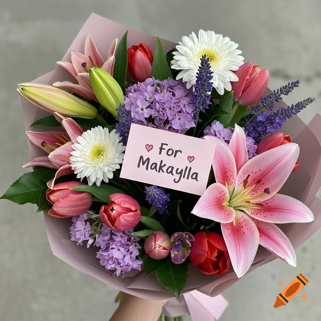 Bouquet of flowers with a note for Makayla
