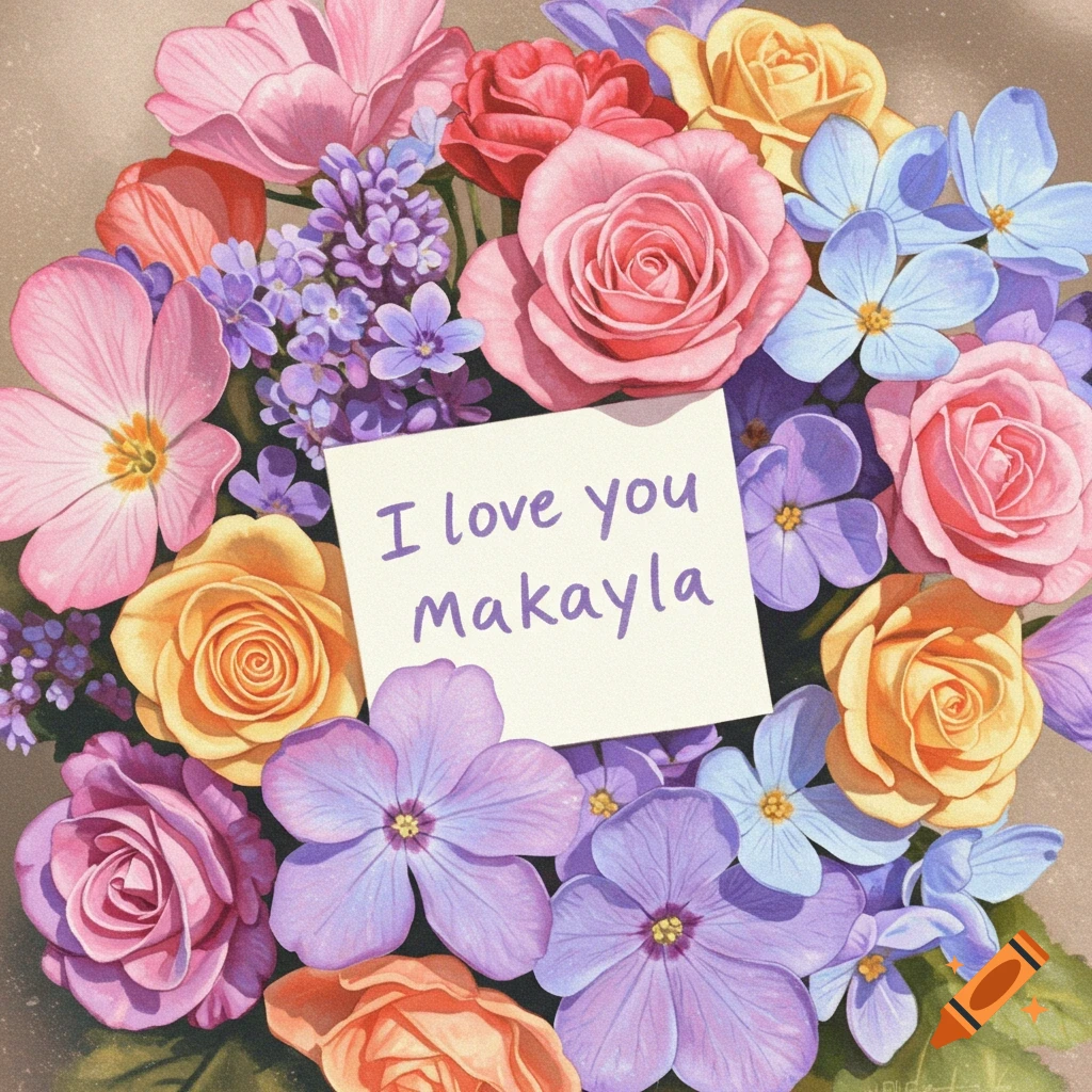 Bouquet of flowers with I love you note
