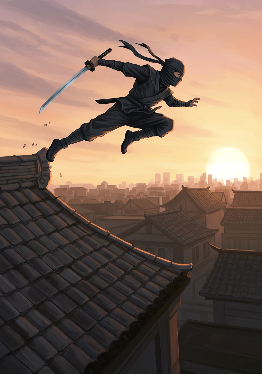 Ninja jumping from roof