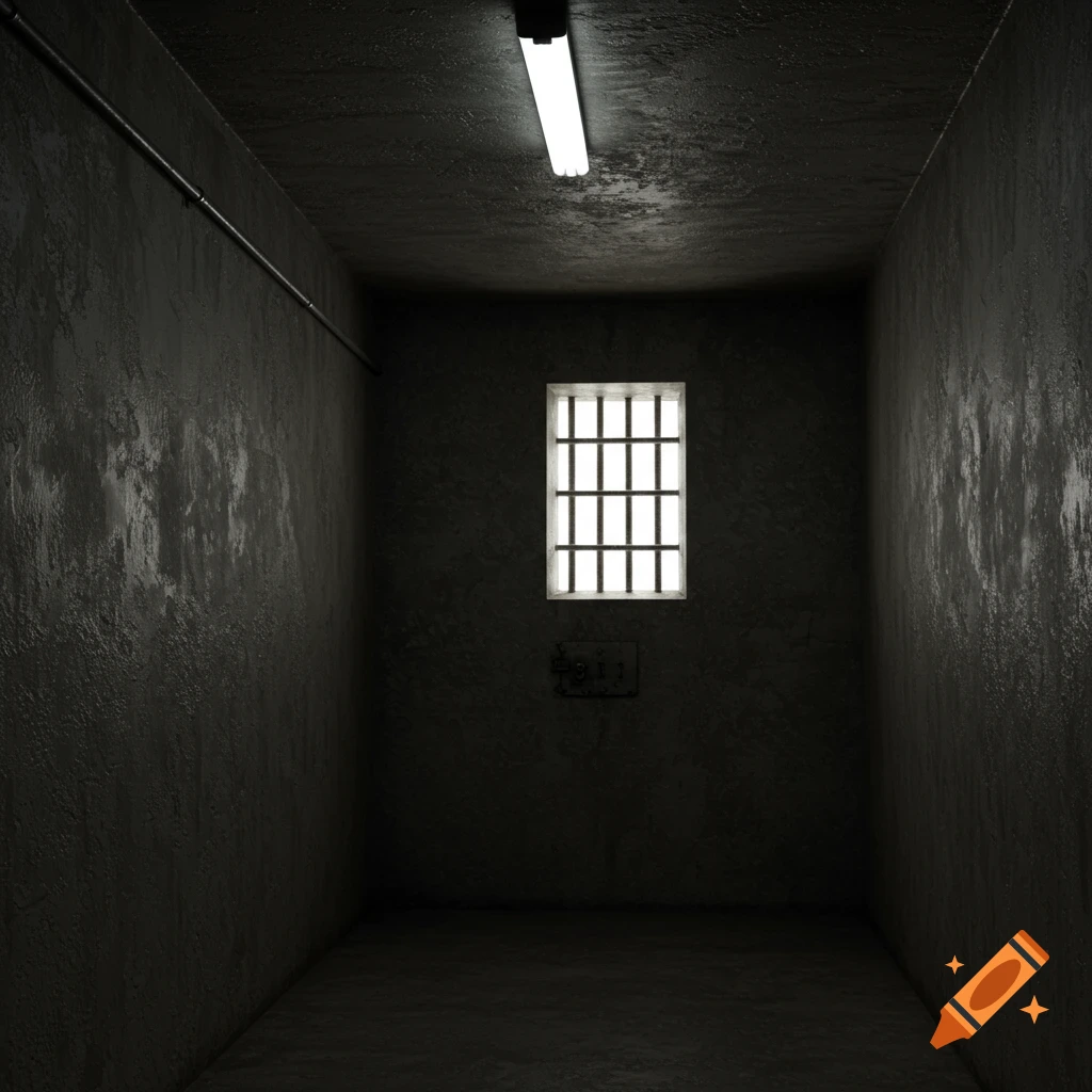 Slanted window on a door in a solitary confinement room