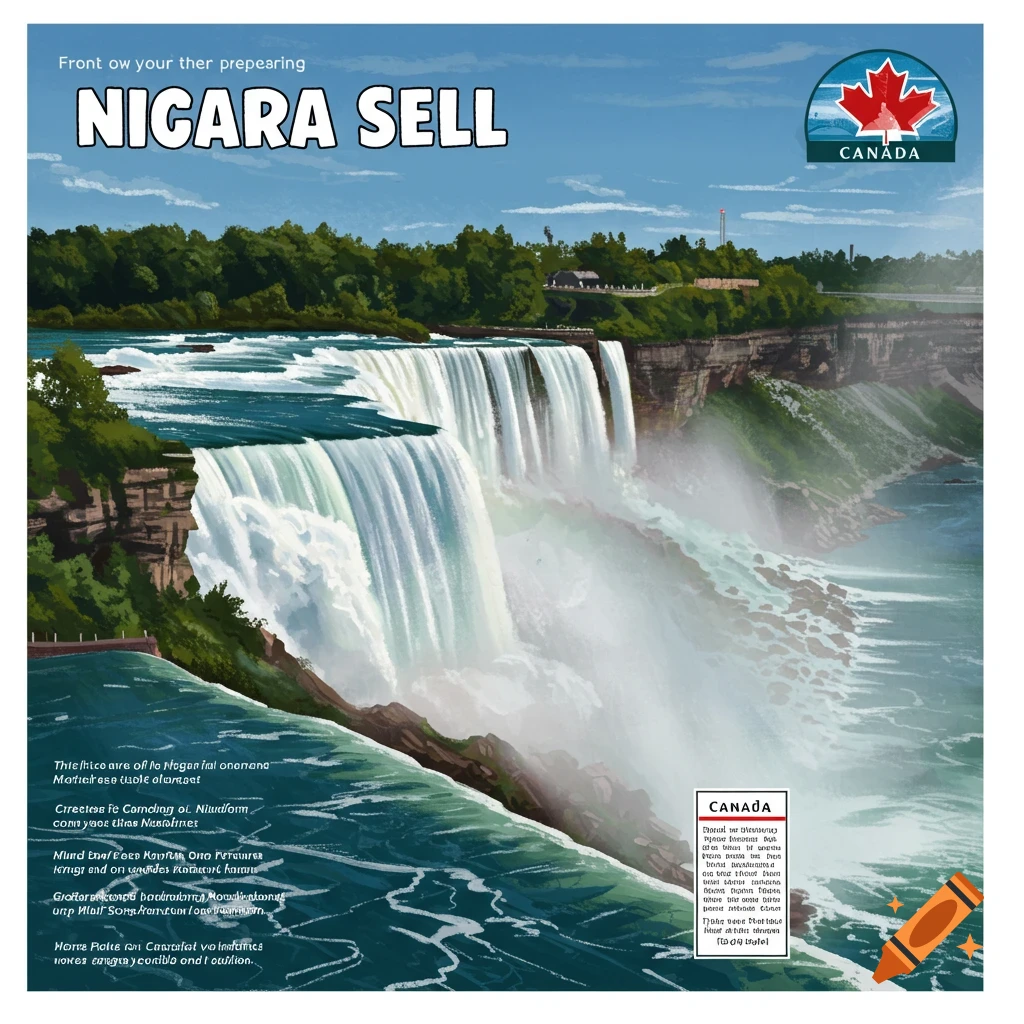 Niagara Falls brochure design with bubble letters and drawing