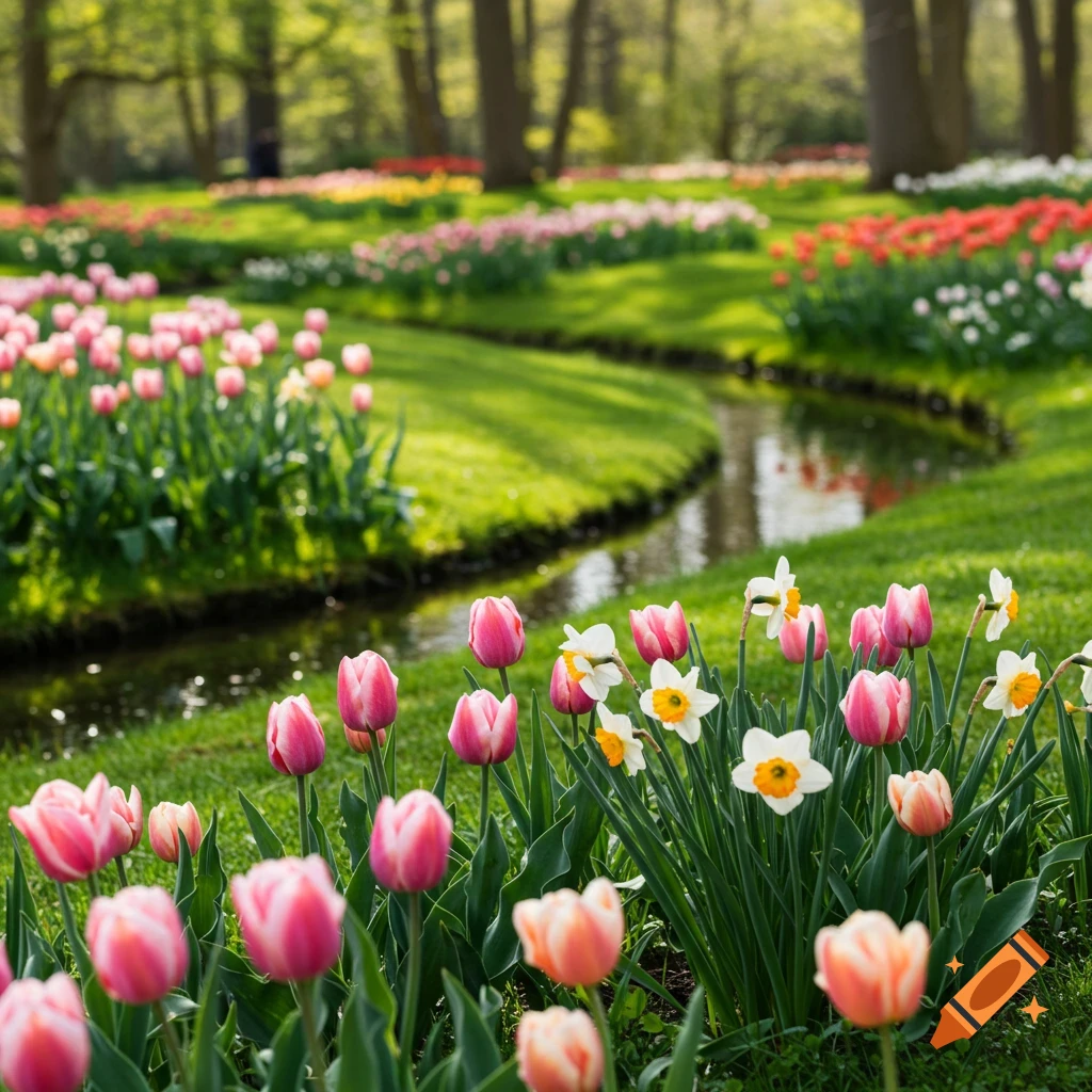 Photorealistic spring-inspired outdoor scene for a candle business homepage