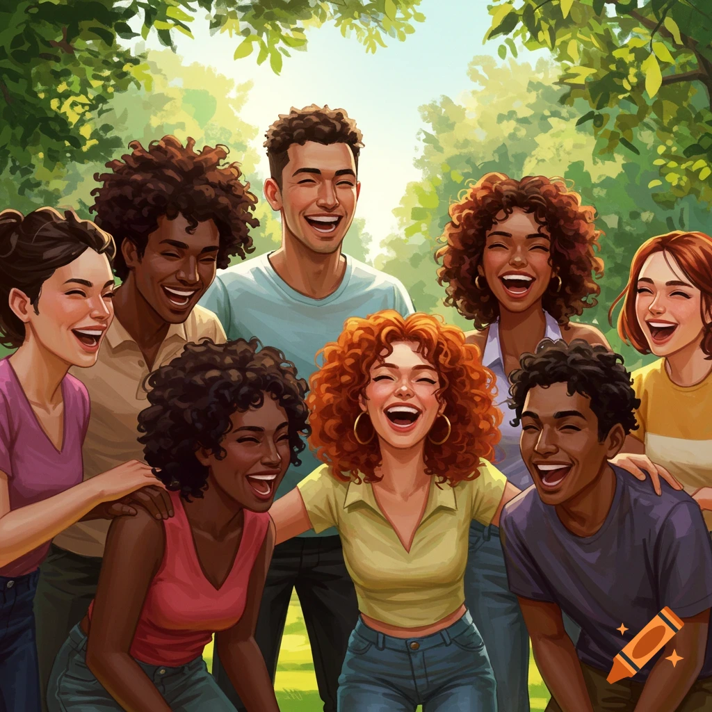 diverse group of friends laughing together