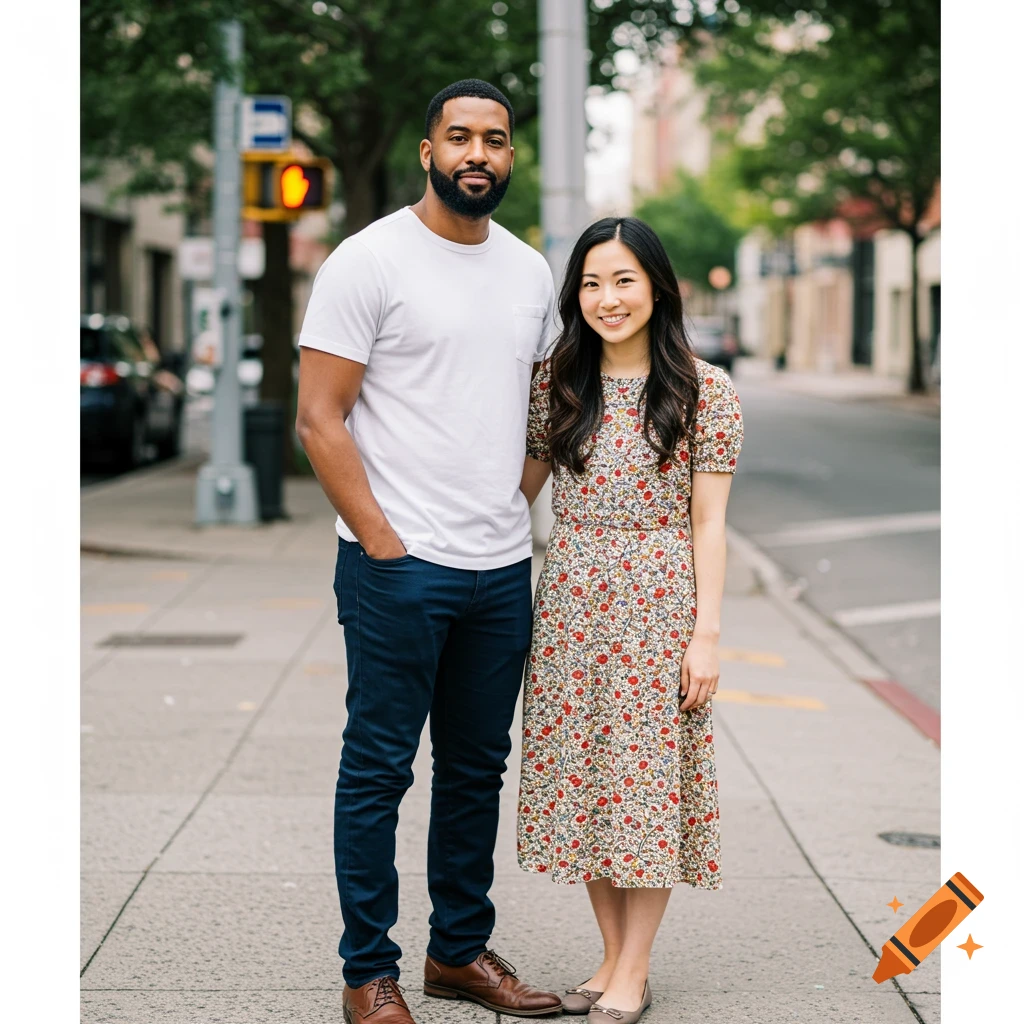 African American man posing with Japanese-American woman