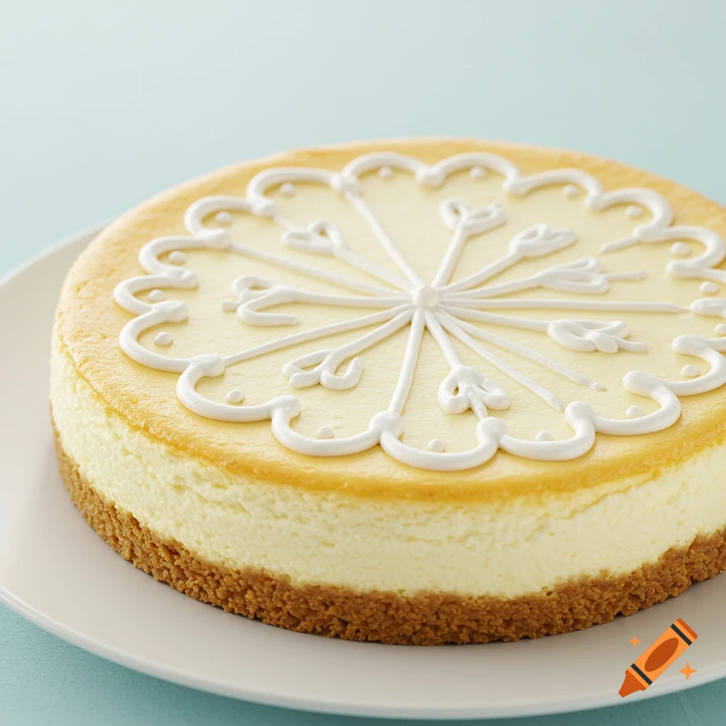 Classic cheesecake with ornate piping