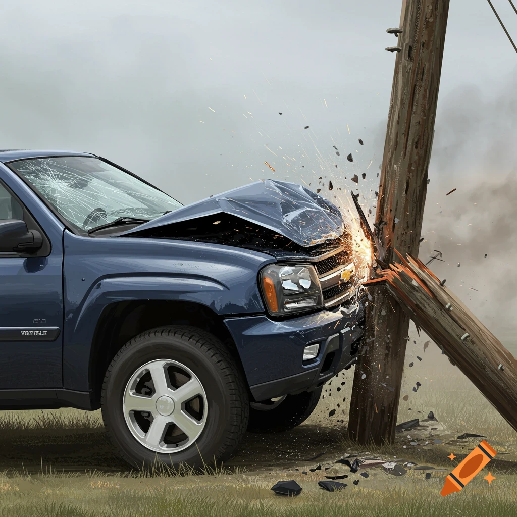 2008 Chevy Trailblazer crashed into a pole