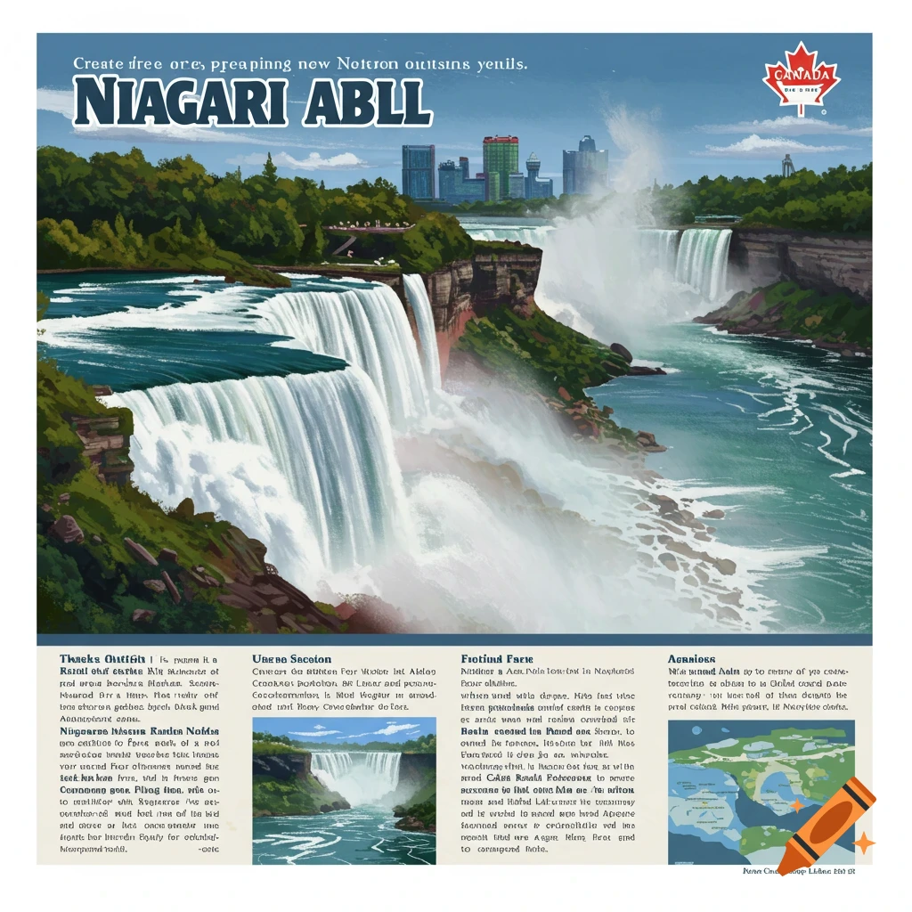 Niagara Falls brochure design with bubble letters and drawing