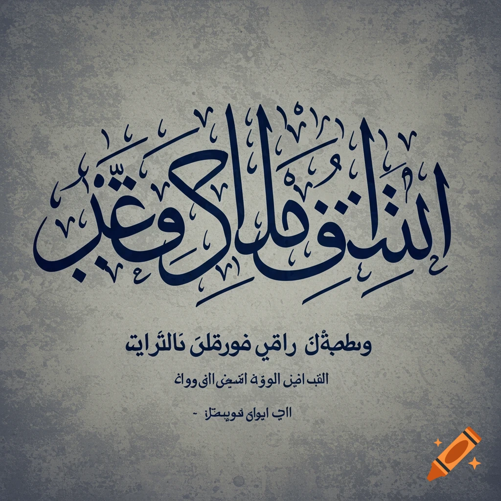 Islamic quote in Arabic and English on gray background