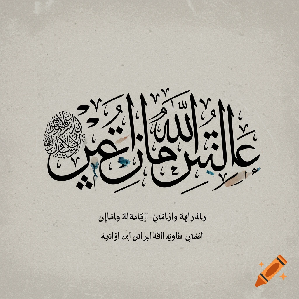 Islamic quote in Arabic and English on gray background