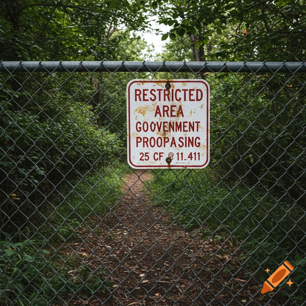 Chain link fence with restricted area sign