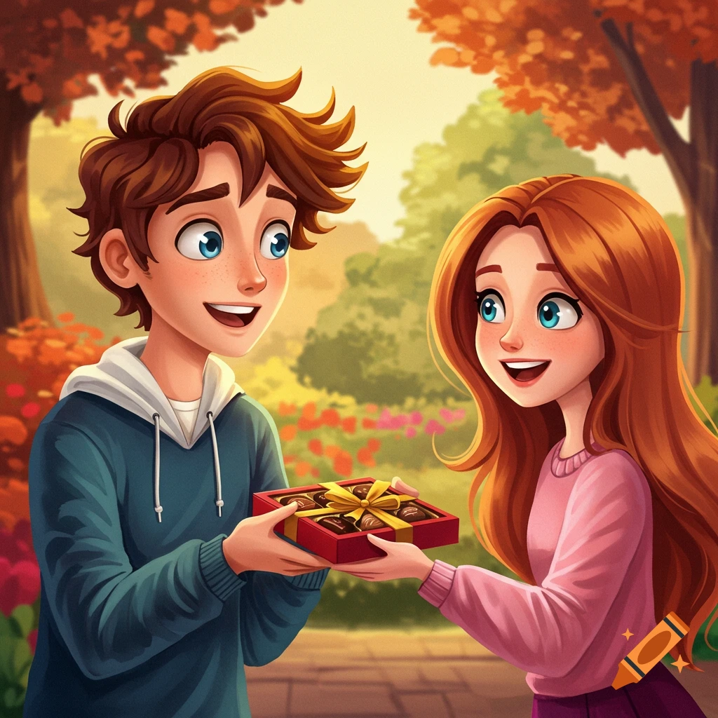 Felix receiving chocolate from a girl