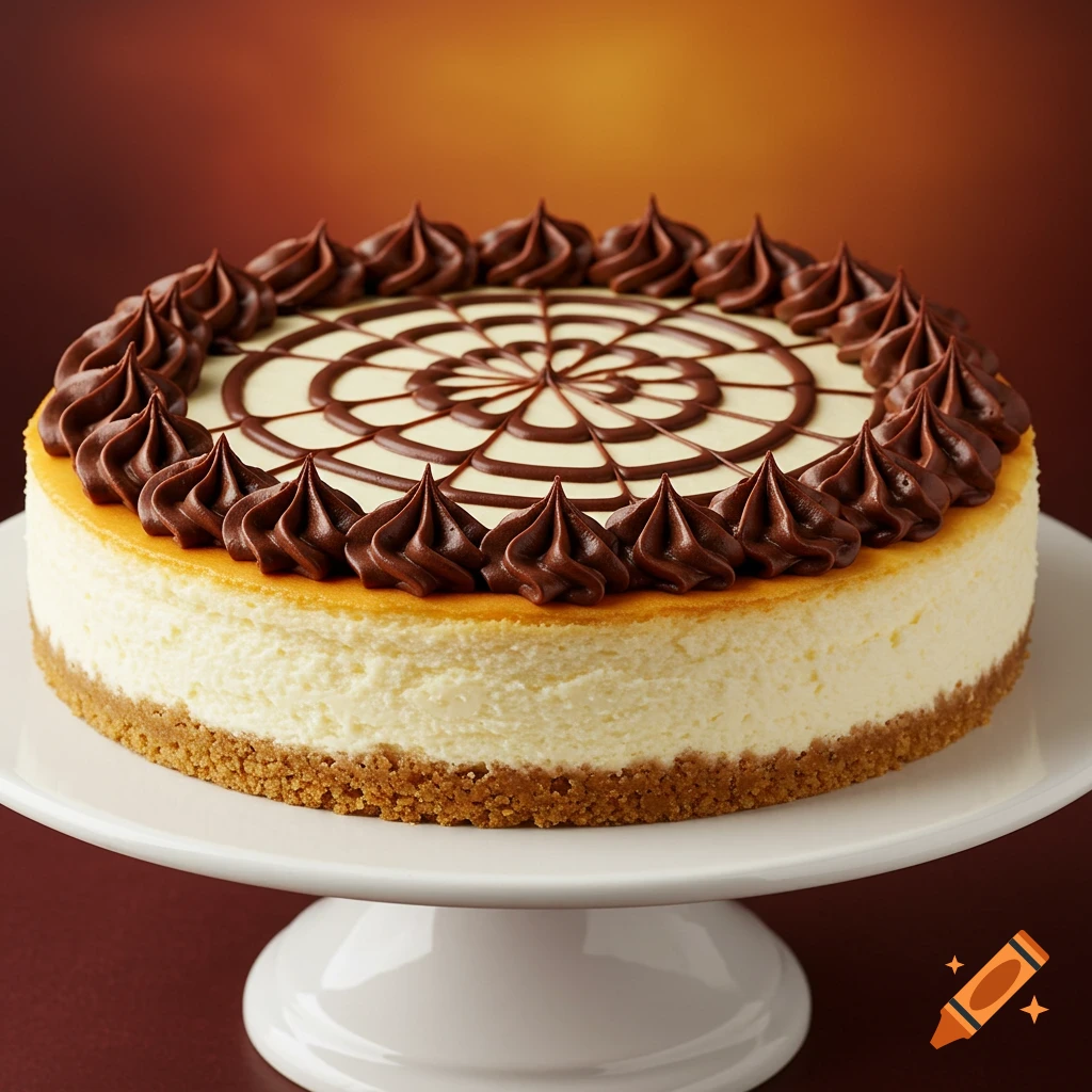 Classic cheesecake with ornate piping
