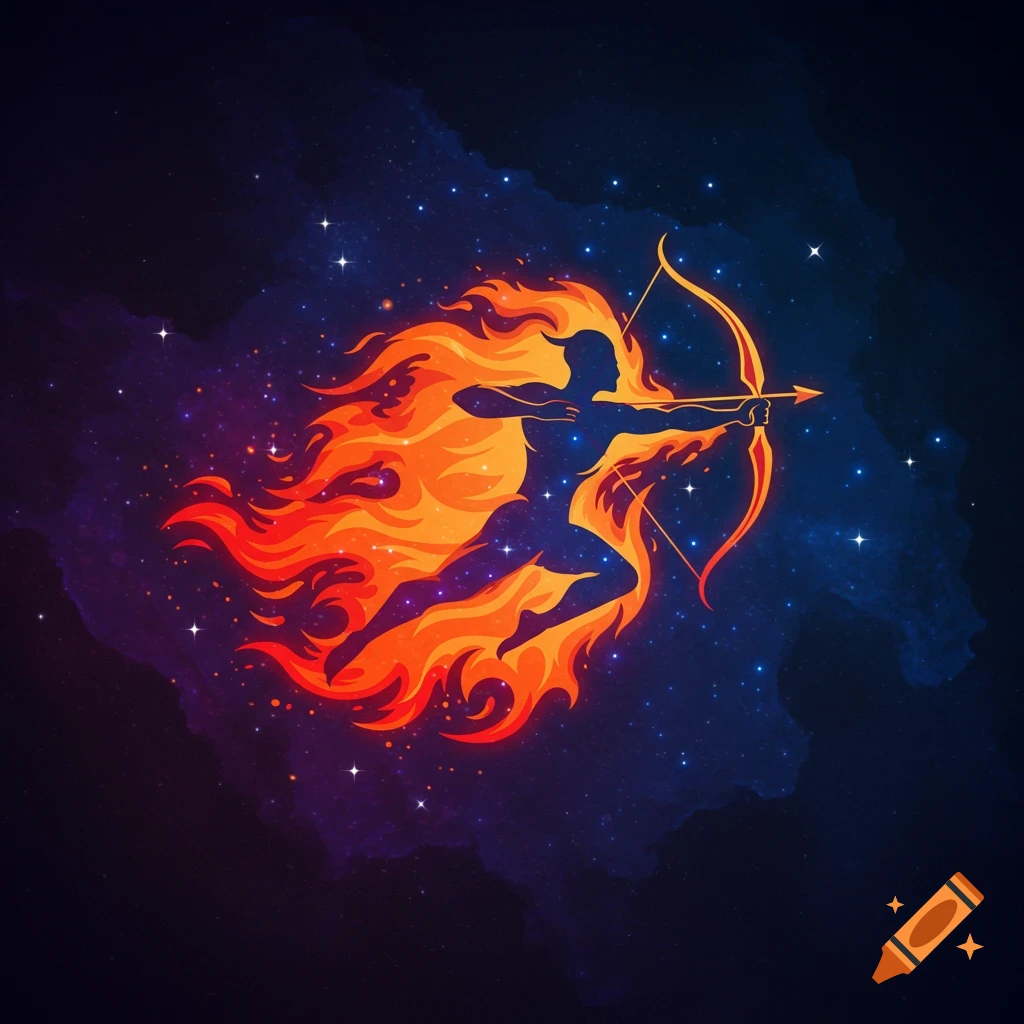 Sagittarius logo with flames