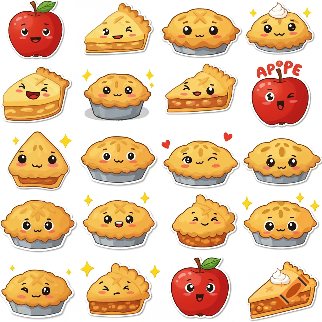 Cute apple pie cartoon stickers