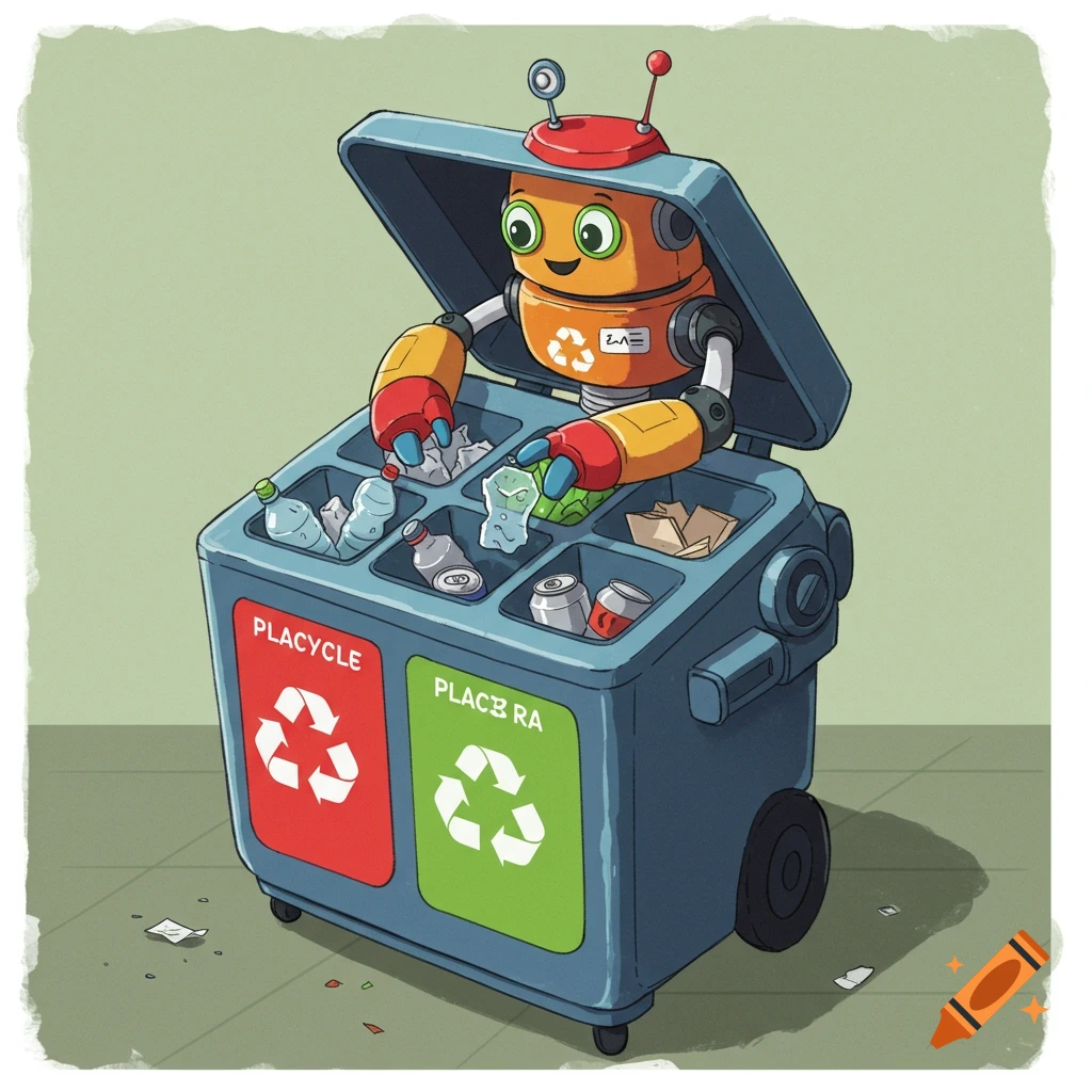 Recycling bin with robot sorting materials