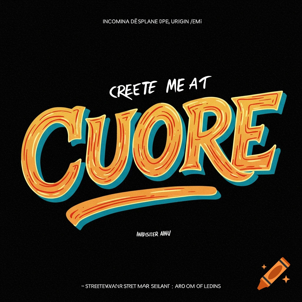 Streetwear logo design with the word CUORE in yellow and orange with a blue shadow on a black background.