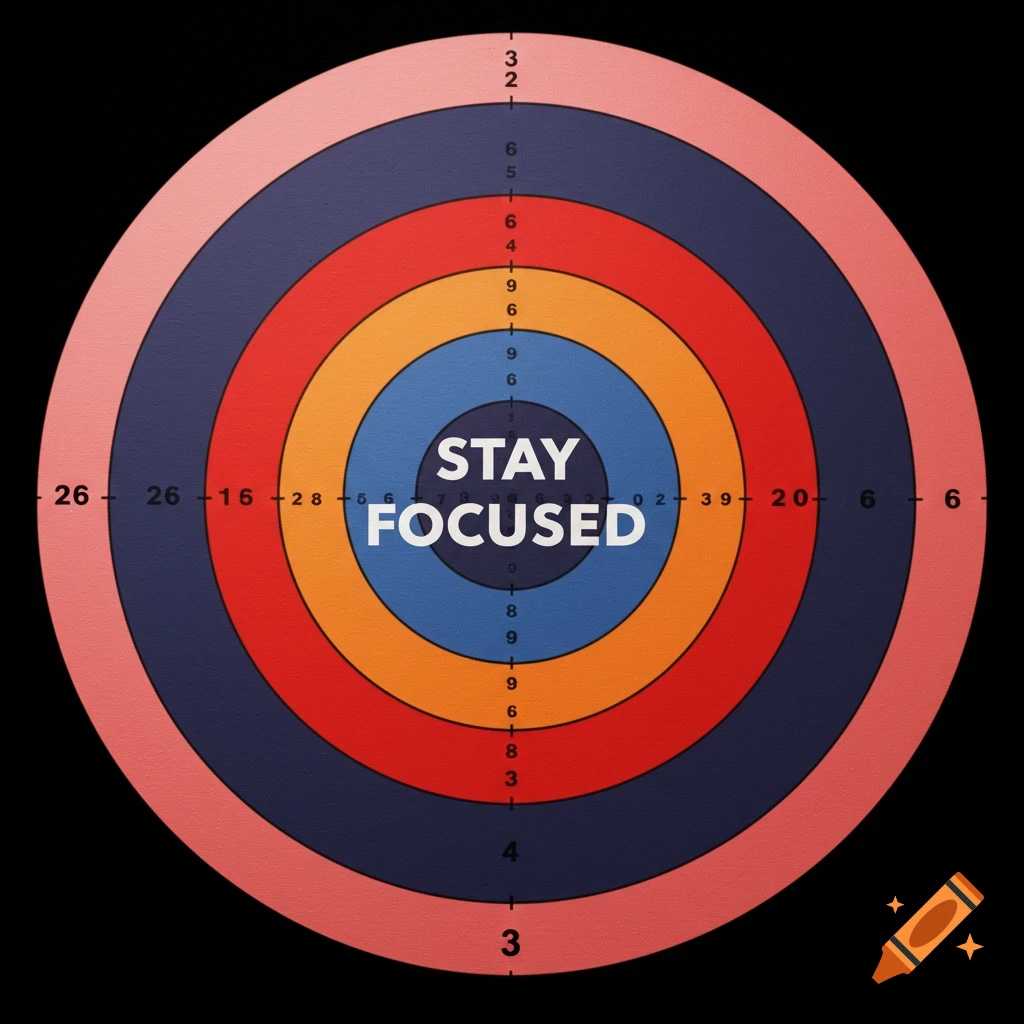 A bullseye target with concentric rings of color and the words "STAY FOCUSED" in the center.