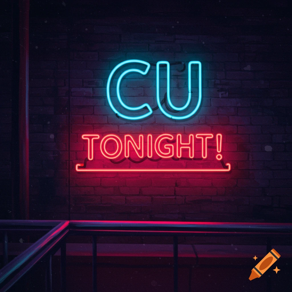A blue and red neon sign on a brick wall reads 'CU TONIGHT!'