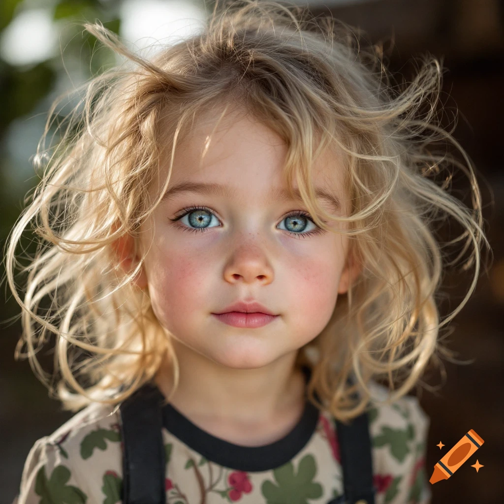 Close-up portrait of a child with blonde hair and blue eyes