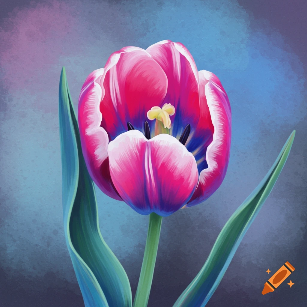 Abstract painting of a pink tulip with a fuzzy background.