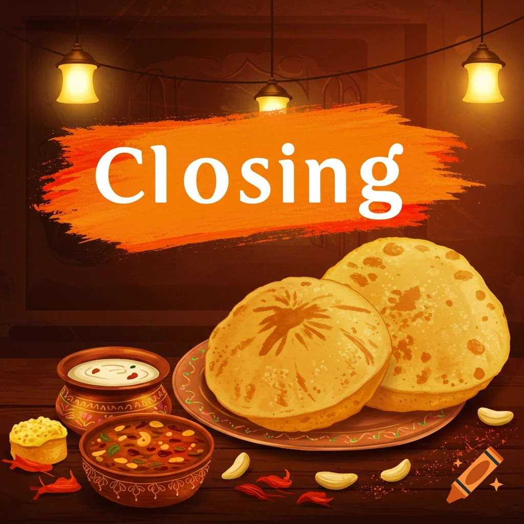 Restaurant closing notice inspired by Puranpoli website theme