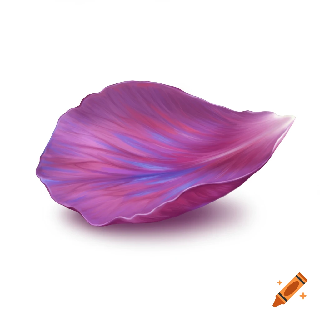 A purple flower petal with blue and pink highlights, casting a shadow on white.