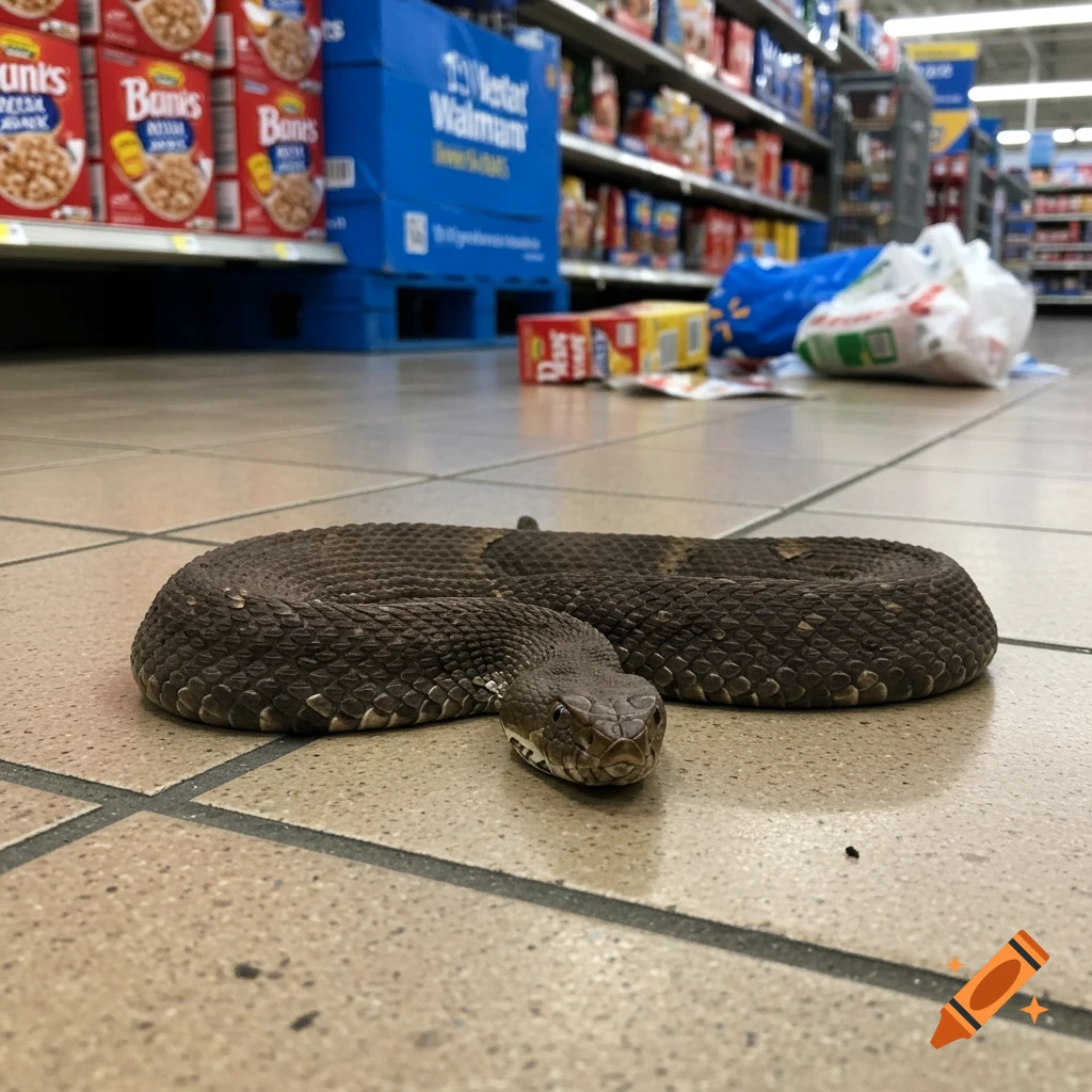 Cottonmouth snake on Walmart floor