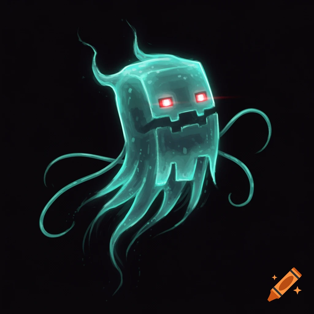 A glowing blue Minecraft Ghast creature floats on a black background.