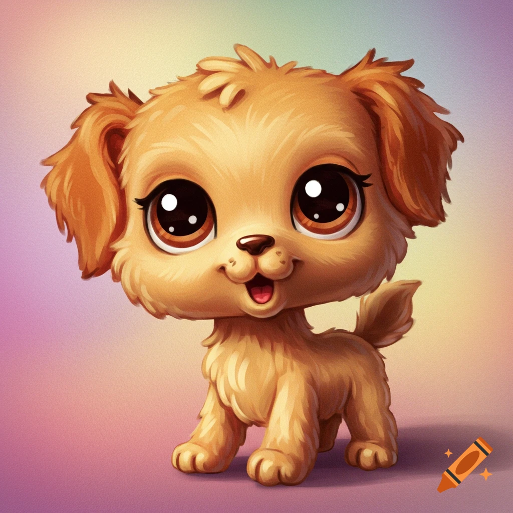 A cute cartoon puppy with big eyes standing.