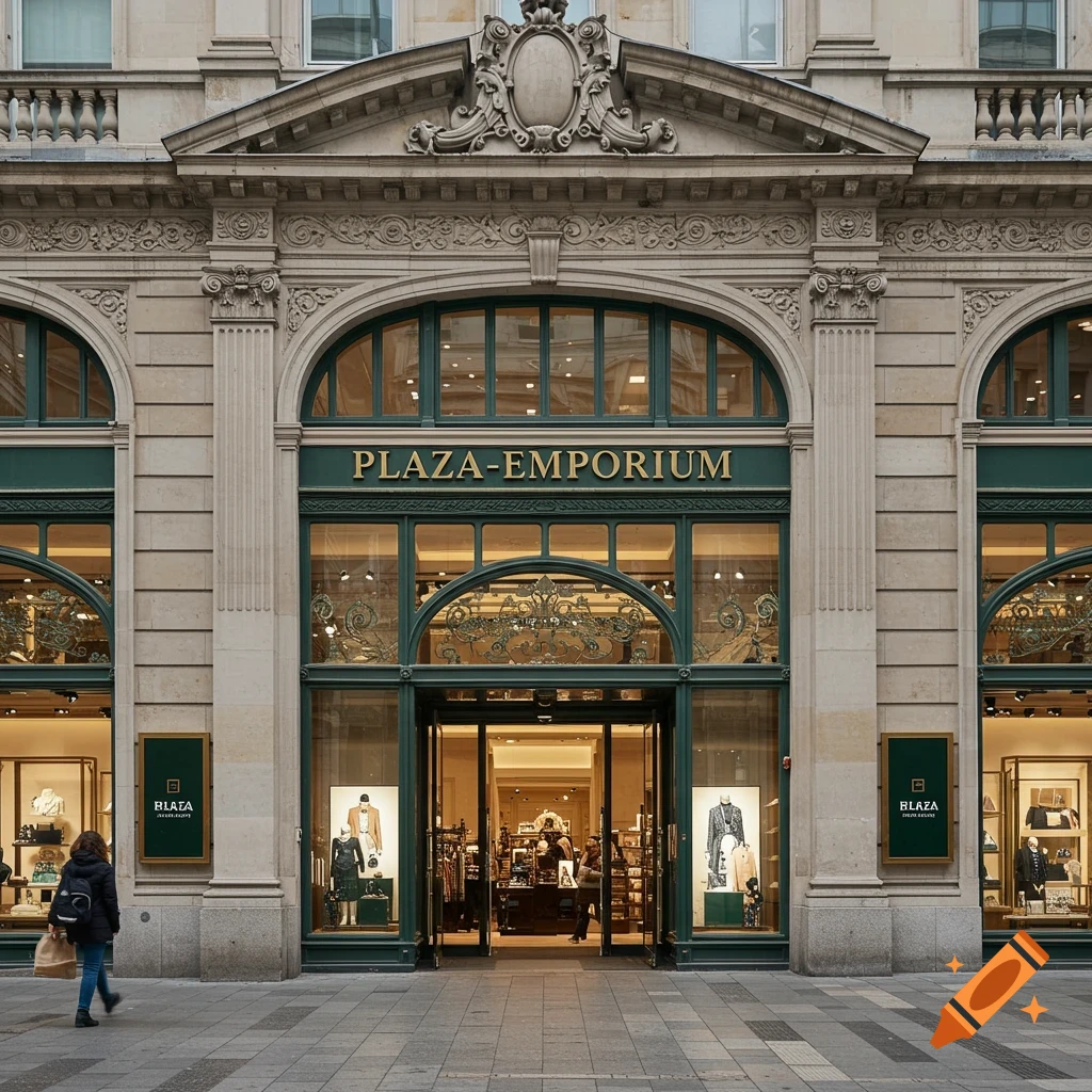 The facade of a building with a sign reading PLAZA-EMPORIUM.